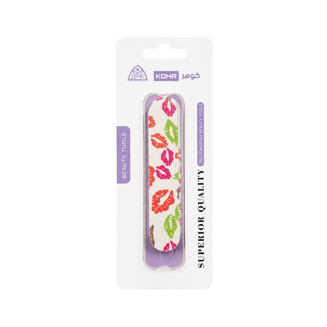 KOHR Superior Quality nail file with colorful lips print in white purple blister packaging