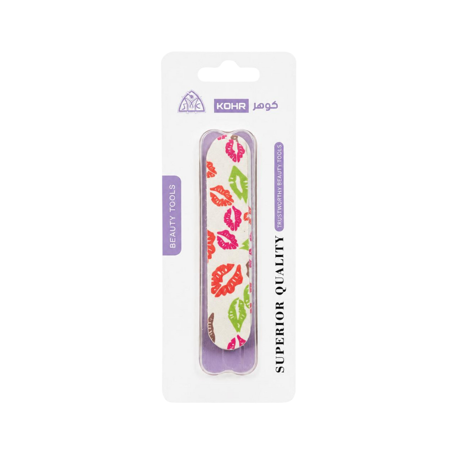 KOHR Superior Quality nail file with colorful lips print in white purple blister packaging
