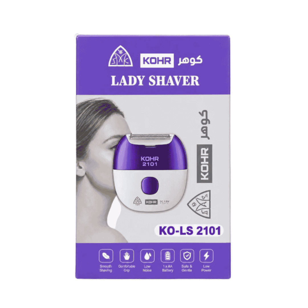 KOHR Lady Shaver KO-LS 2101 electric shaver packaging with purple and white device design.