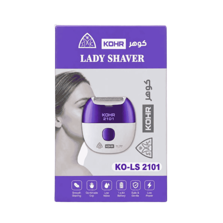KOHR Lady Shaver KO-LS 2101 electric shaver packaging with purple and white device design.