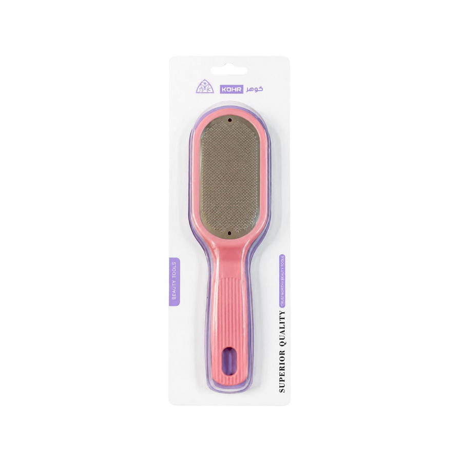 KOHR Superior Quality pink foot file with silver metal surface in white blister packaging