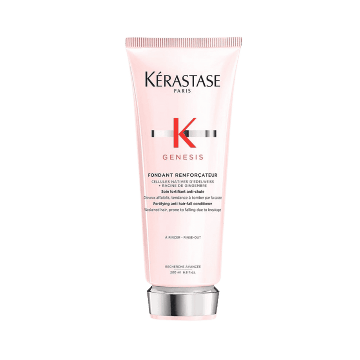 Kérastase Genesis Fondant Renforçateur conditioner in pale pink tube with silver cap and red K logo