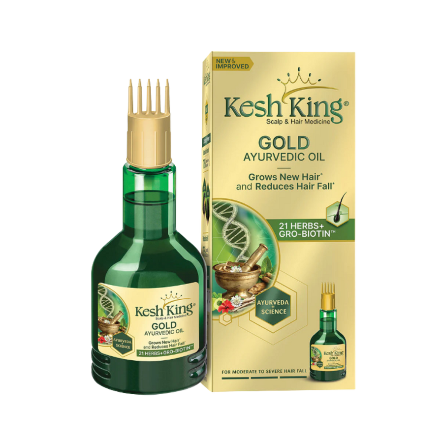 Kesh King Gold Ayurvedic Oil, green bottle with applicator comb, 21 herbs Gro-Biotin hair growth oil