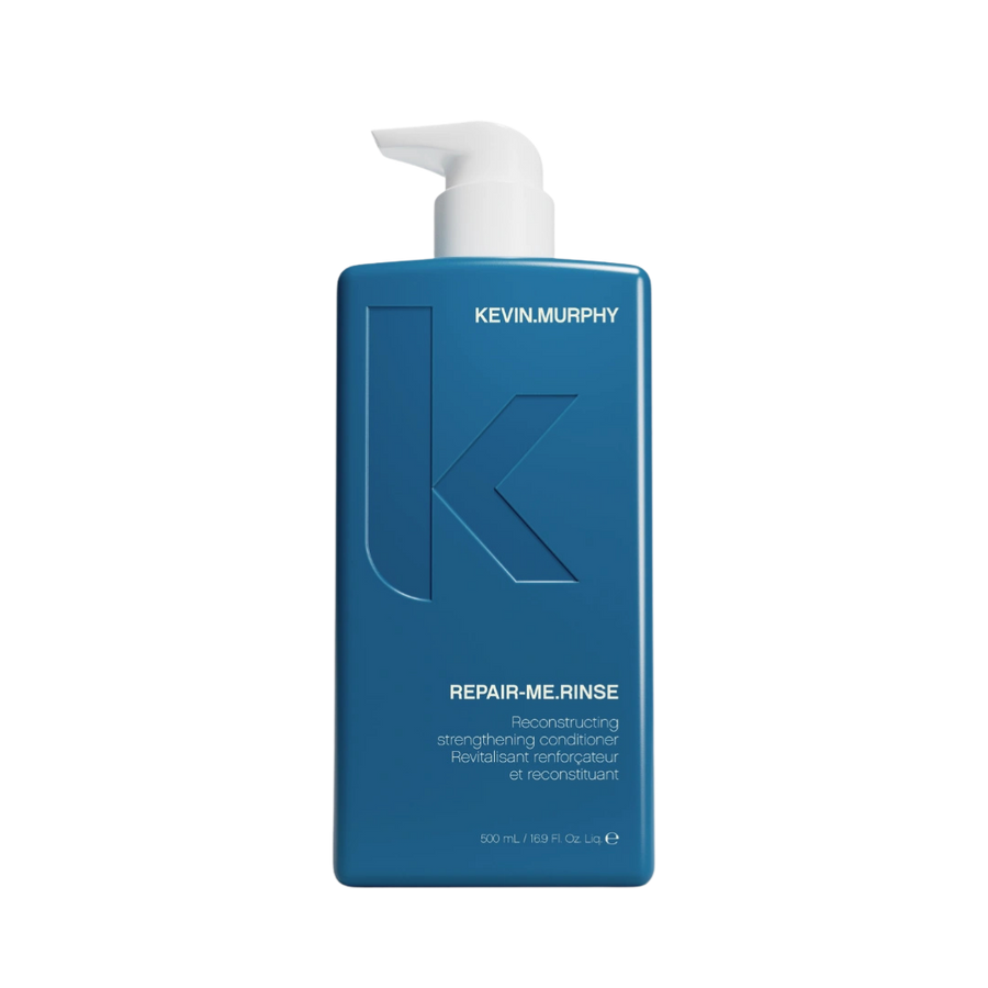 Kevin Murphy Repair-Me.Rinse reconstructing strengthening conditioner, 500ml, in a blue rectangular pump bottle.