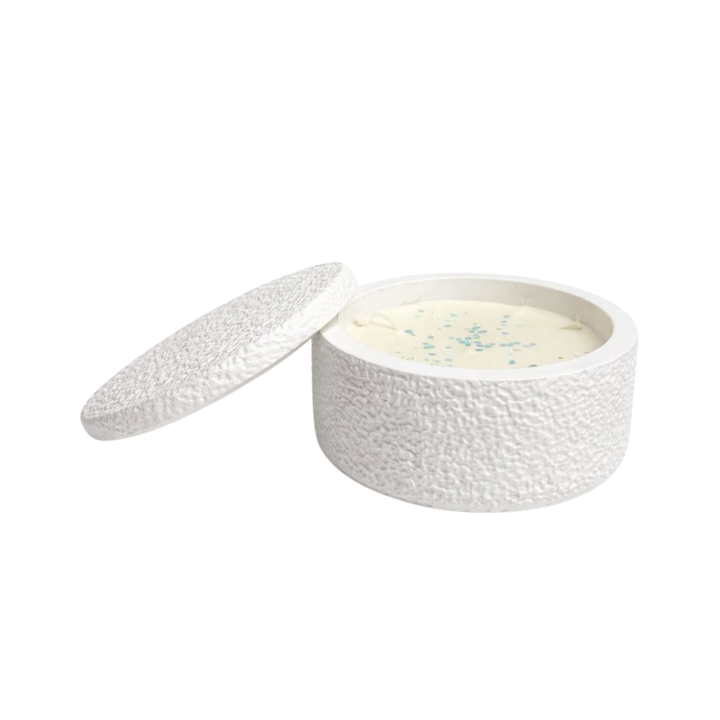 LAMSA scented candle 275g in handcrafted white concrete container with lid and three visible wicks