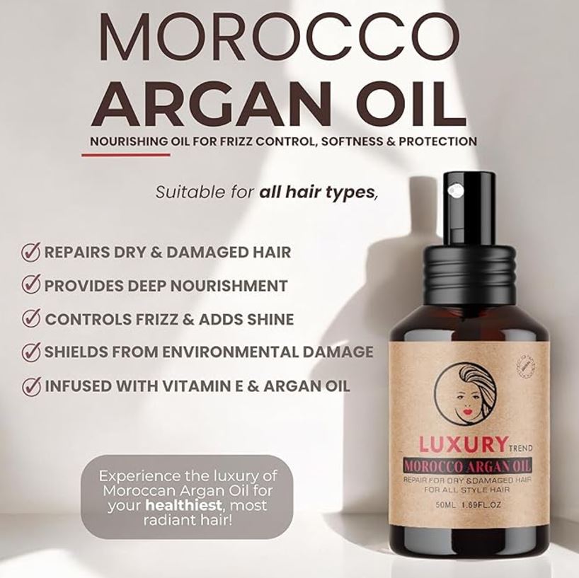 LUXURY Argan Oil Moisturizing Nourish & Soft Hair Serum - 100ml | لكجري سيروم زيت الأرغان المرطب والمغذي للشعر - 100 مل