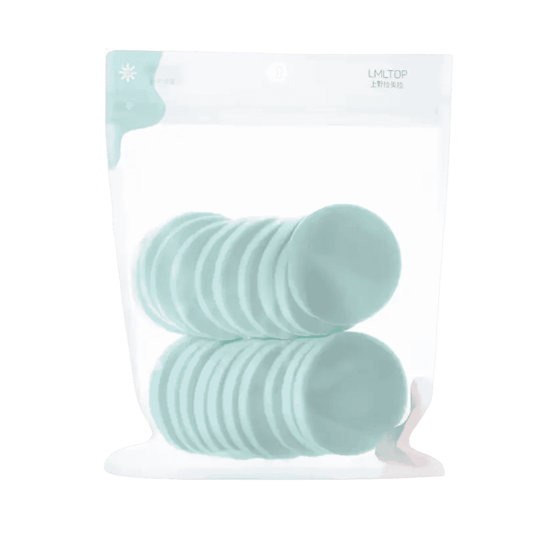 LMLTOP 20-piece green round powder puff sponge set in transparent resealable storage pouch