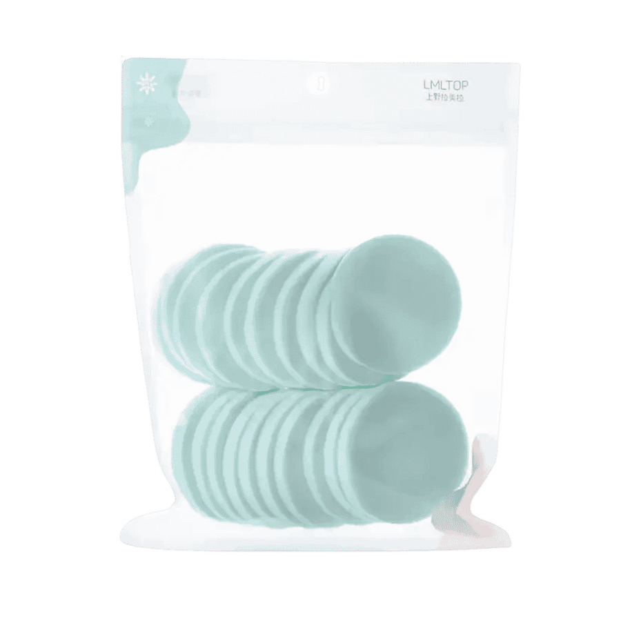 LMLTOP 20-piece green round powder puff sponge set in transparent resealable storage pouch