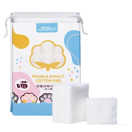 LMLTOP Double Effect Cotton Pad, 222 pieces, packed in a box with a colorful design.