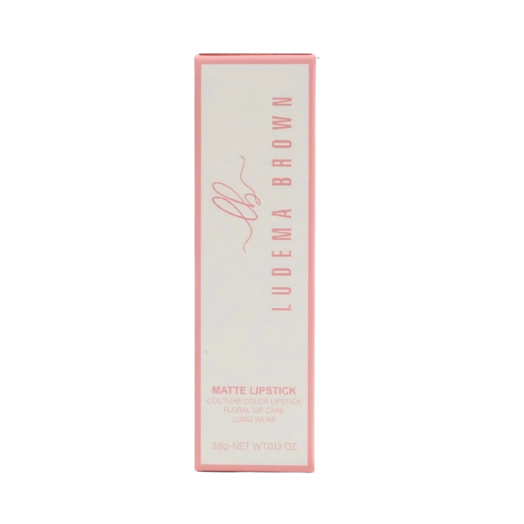 LUDEMA BROWN Matte Lipstick 3.8g, couture color floral lip care, long wear, pink box packaging
