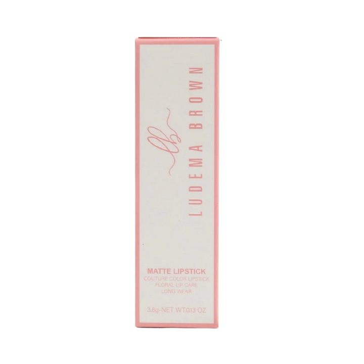 LUDEMA BROWN Matte Lipstick 3.8g, couture color floral lip care, long wear, pink box packaging
