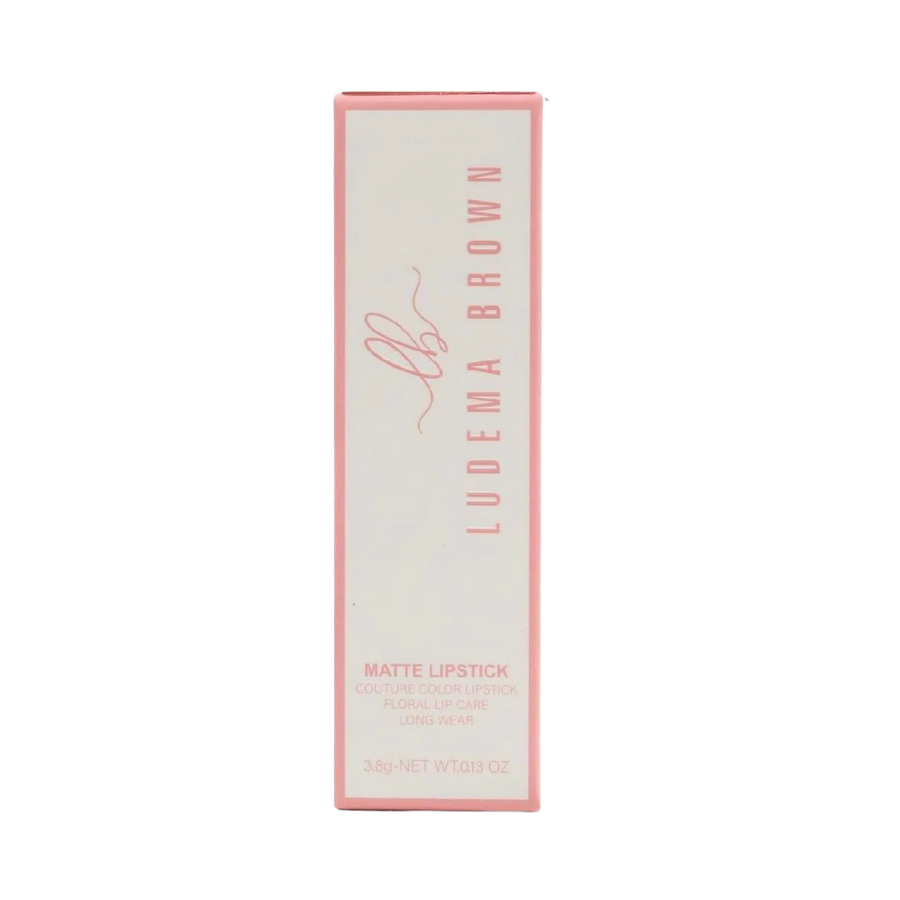 LUDEMA BROWN Matte Lipstick 3.8g, couture color floral lip care, long wear, pink box packaging
