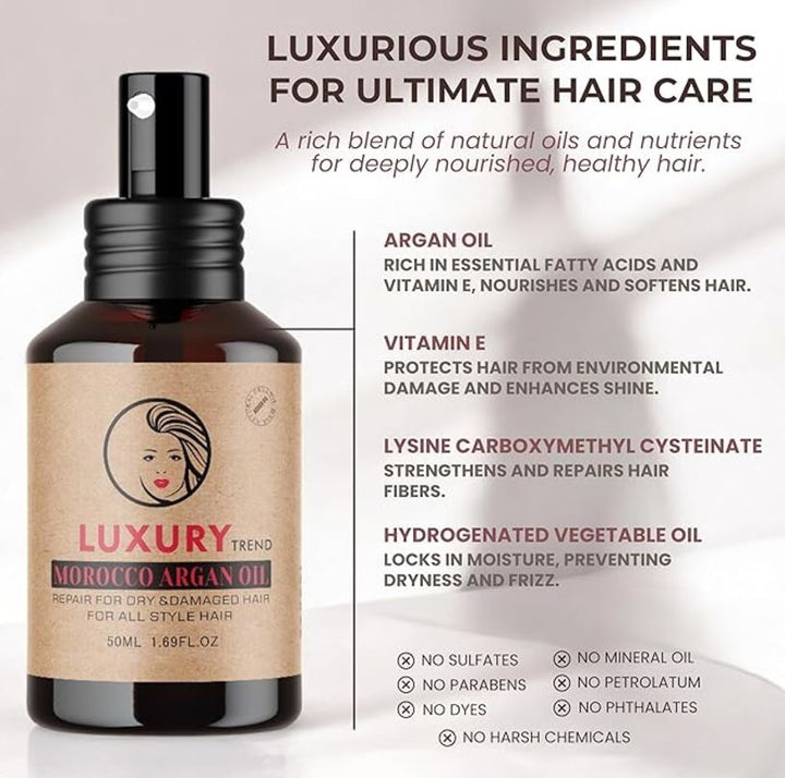 LUXURY Argan Oil Moisturizing Nourish & Soft Hair Serum - 100ml | لكجري سيروم زيت الأرغان المرطب والمغذي للشعر - 100 مل