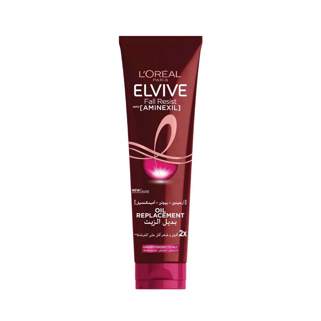 L'Oreal Elvive Fall Resist Oil Replacement hair treatment, brown-red tube, 300ml, visible branding, pump cap