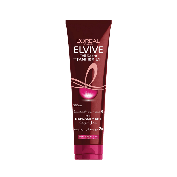 L'Oreal Elvive Fall Resist Oil Replacement hair treatment, brown-red tube, 300ml, visible branding, pump cap