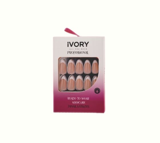 IVORY Two-tone Nail polish - 24Nails | أظافر صناعية ثنائية اللون - 24 قطعة