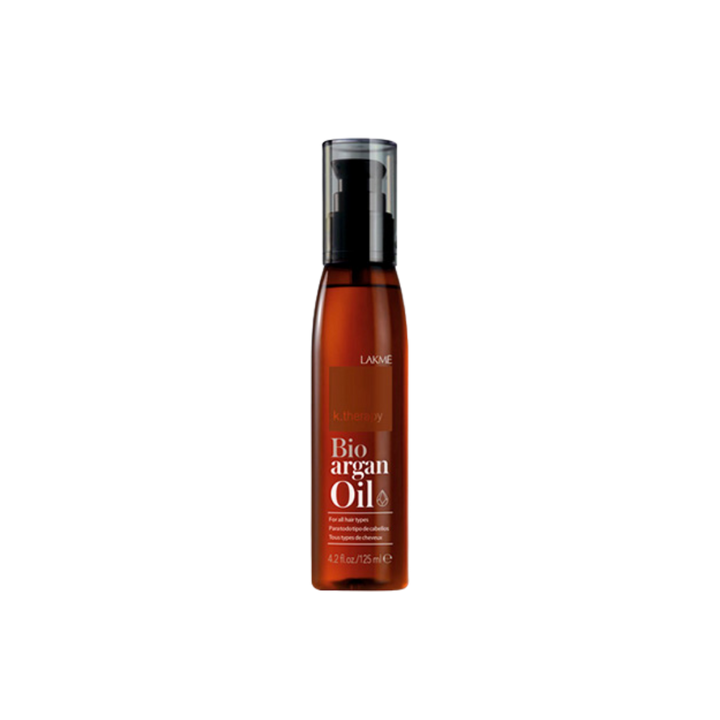 Lakme K.Therapy Bio Argan Oil pump bottle, amber packaging, hair oil treatment, 125 ml.