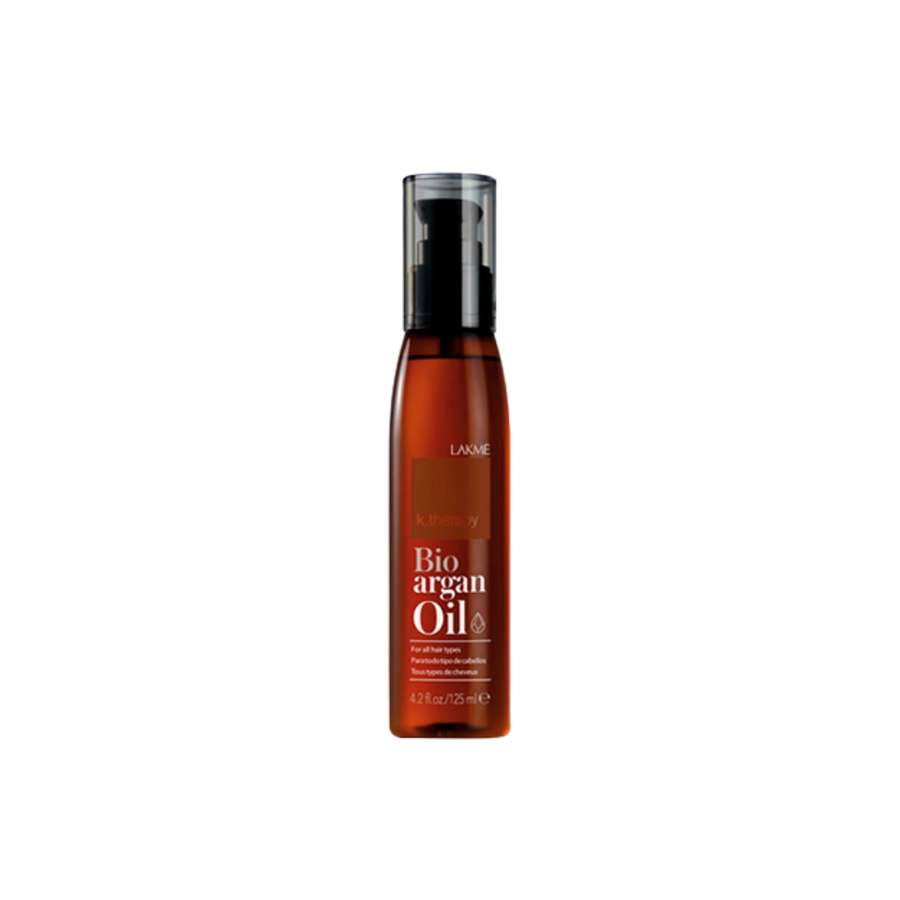 Lakme K.Therapy Bio Argan Oil pump bottle, amber packaging, hair oil treatment, 125 ml.