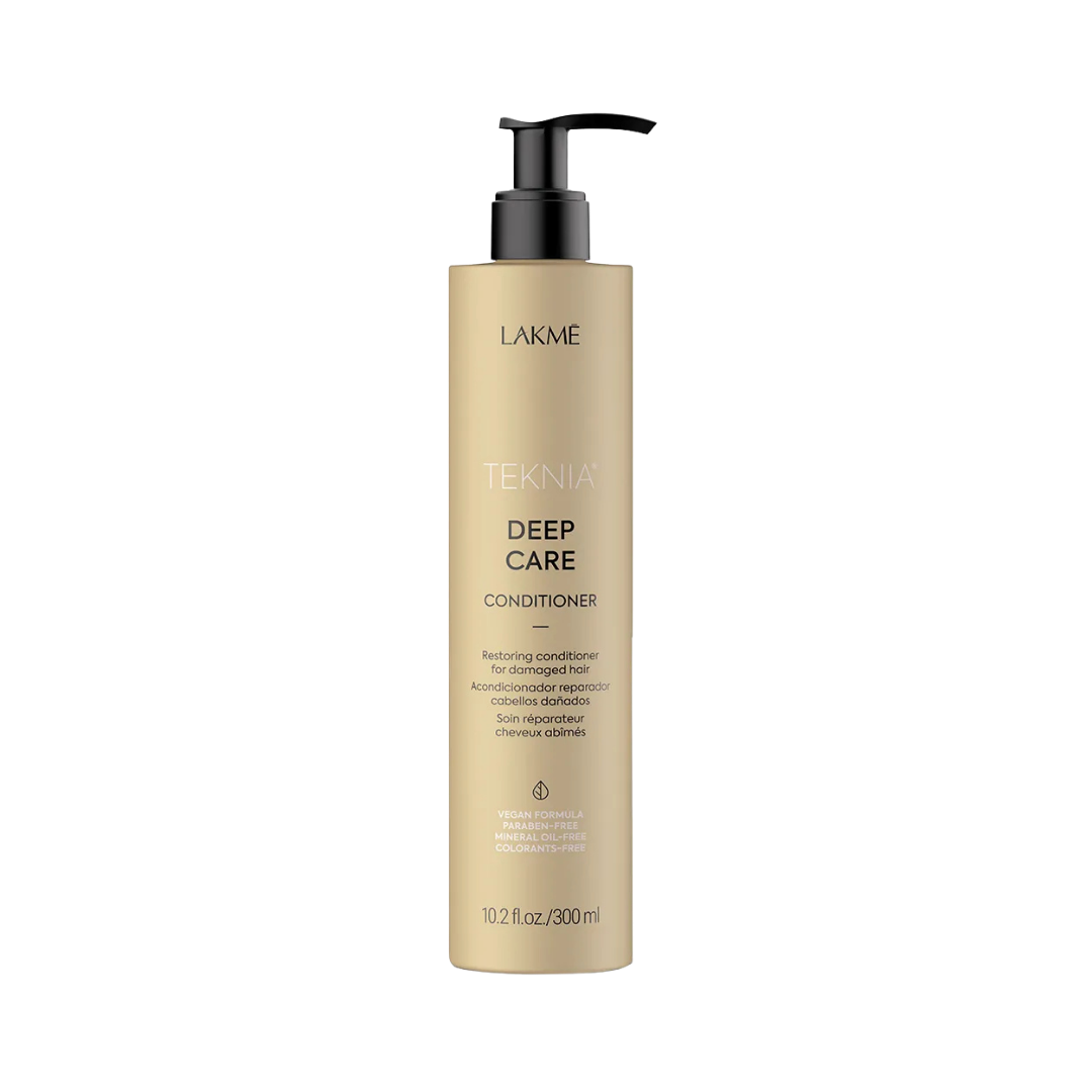 Lakmé TEKNIA Deep Care Conditioner, 300 ml, golden bottle, for damaged hair, with Omega-rich organic oil.