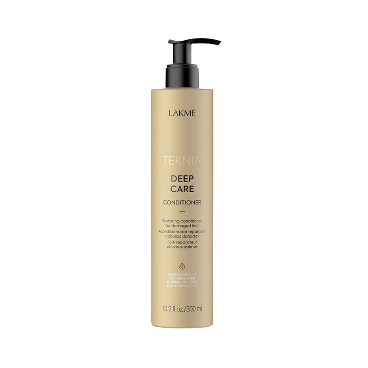 Lakmé TEKNIA Deep Care Conditioner, 300 ml, golden bottle, for damaged hair, with Omega-rich organic oil.