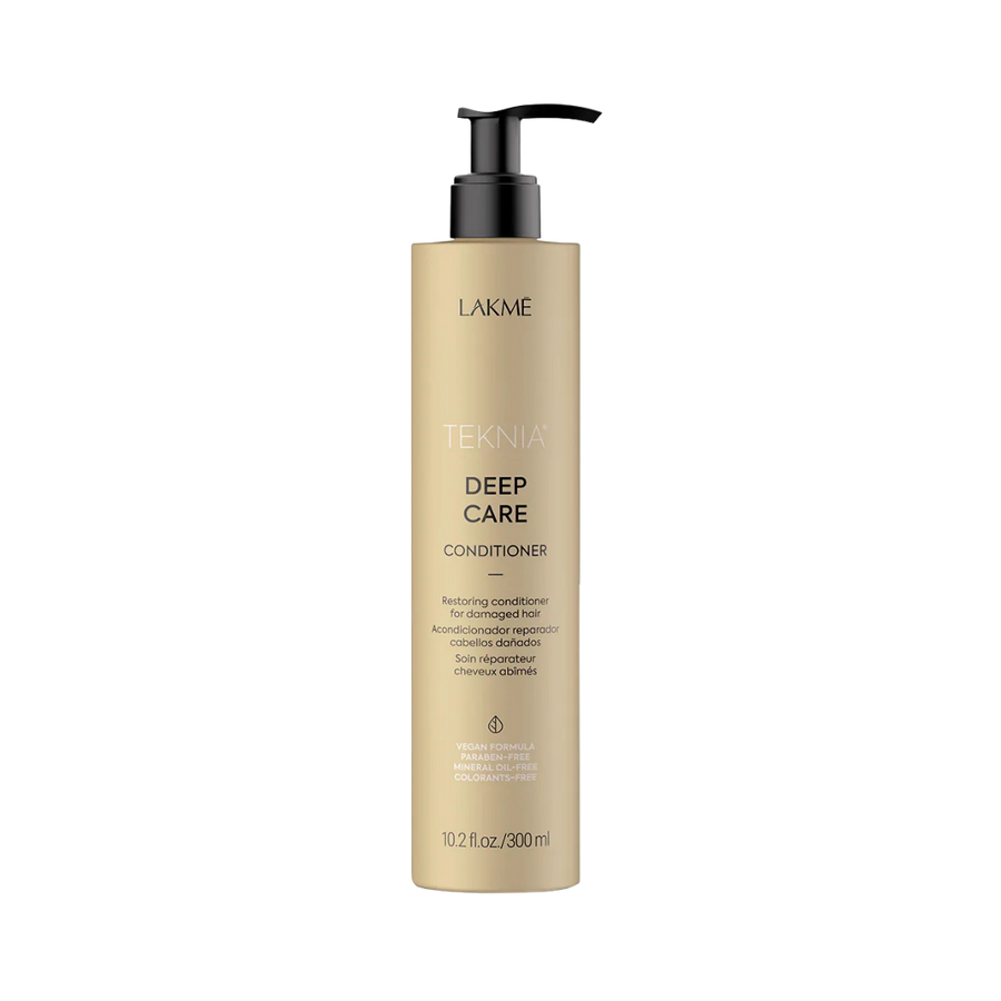 Lakmé TEKNIA Deep Care Conditioner, 300 ml, golden bottle, for damaged hair, with Omega-rich organic oil.