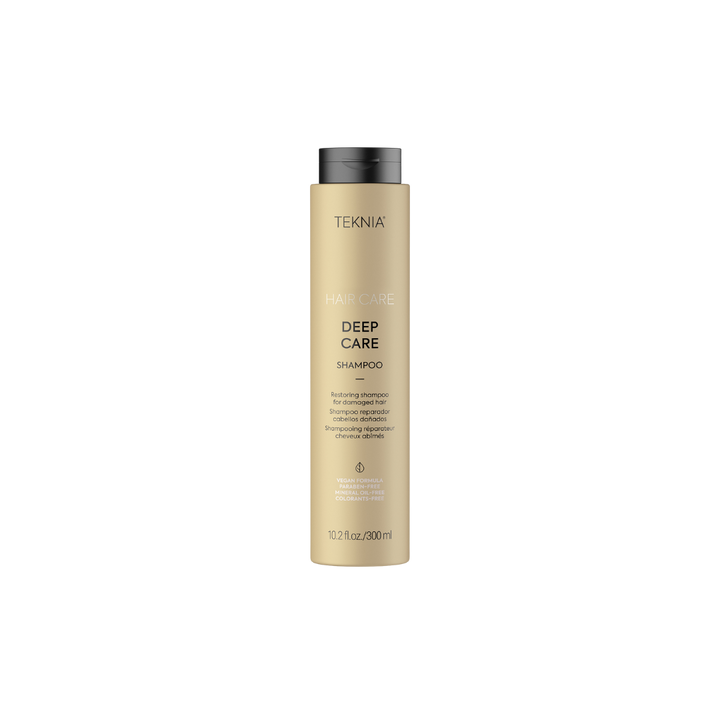 Teknia Hair Care Deep Care Shampoo bottle with black cap, damaged hair shampoo, 300 ml.