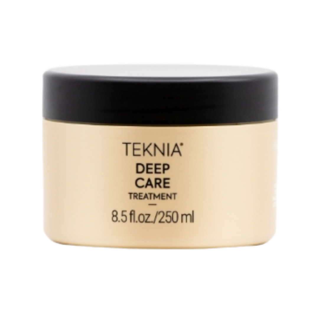 TEKNIA Deep Care Treatment, 250ml, in a round jar with black lid, labeled with the product name and size.
