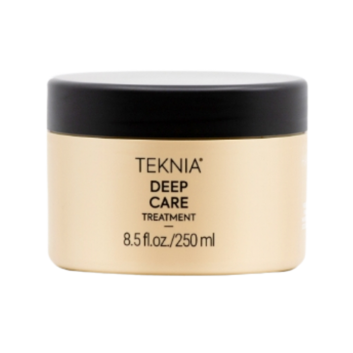 TEKNIA Deep Care Treatment, 250ml, in a round jar with black lid, labeled with the product name and size.
