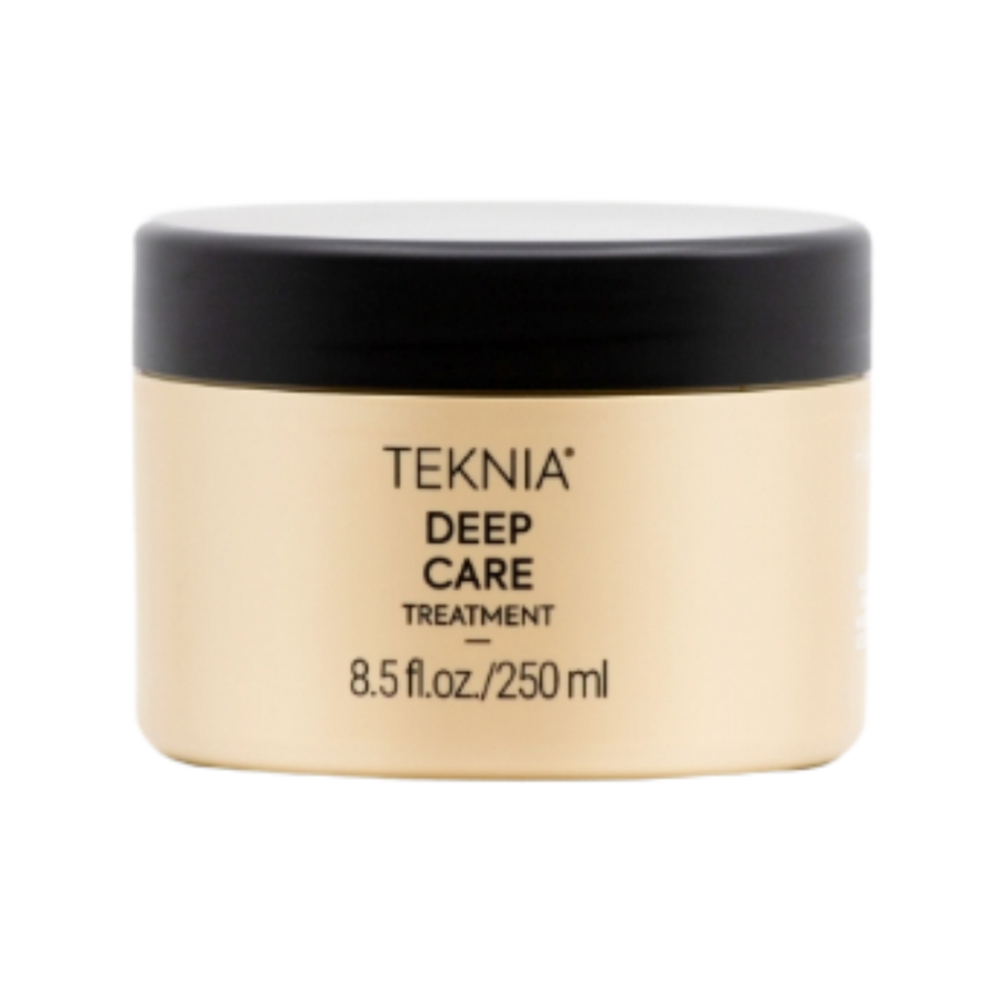 TEKNIA Deep Care Treatment, 250ml, in a round jar with black lid, labeled with the product name and size.
