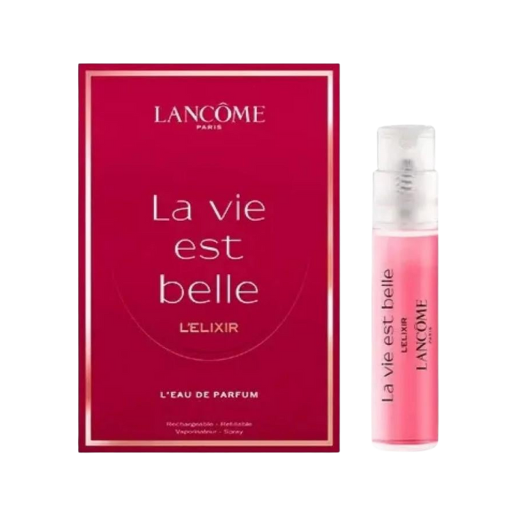 Lancôme La Vie Est Belle L’Elixir eau de parfum sample spray bottle with red box packaging