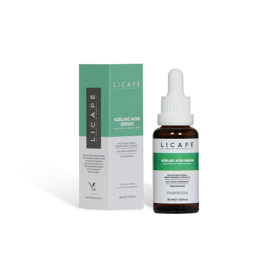 Licape azelaic acid serum dropper bottle with box, brightening and anti acne face serum with niacinamide 30ml