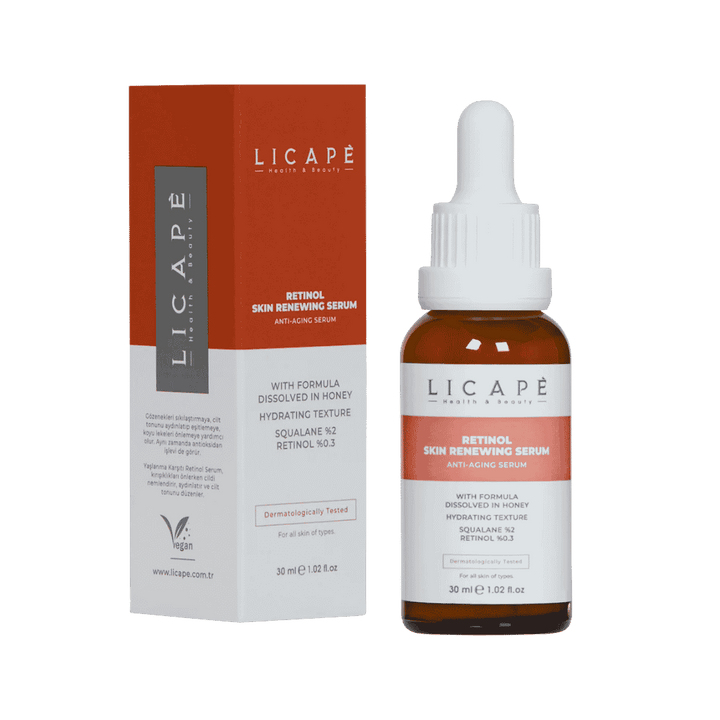 LICAPE retinol serum 30ml amber glass dropper bottle anti aging skin renewing serum packaging