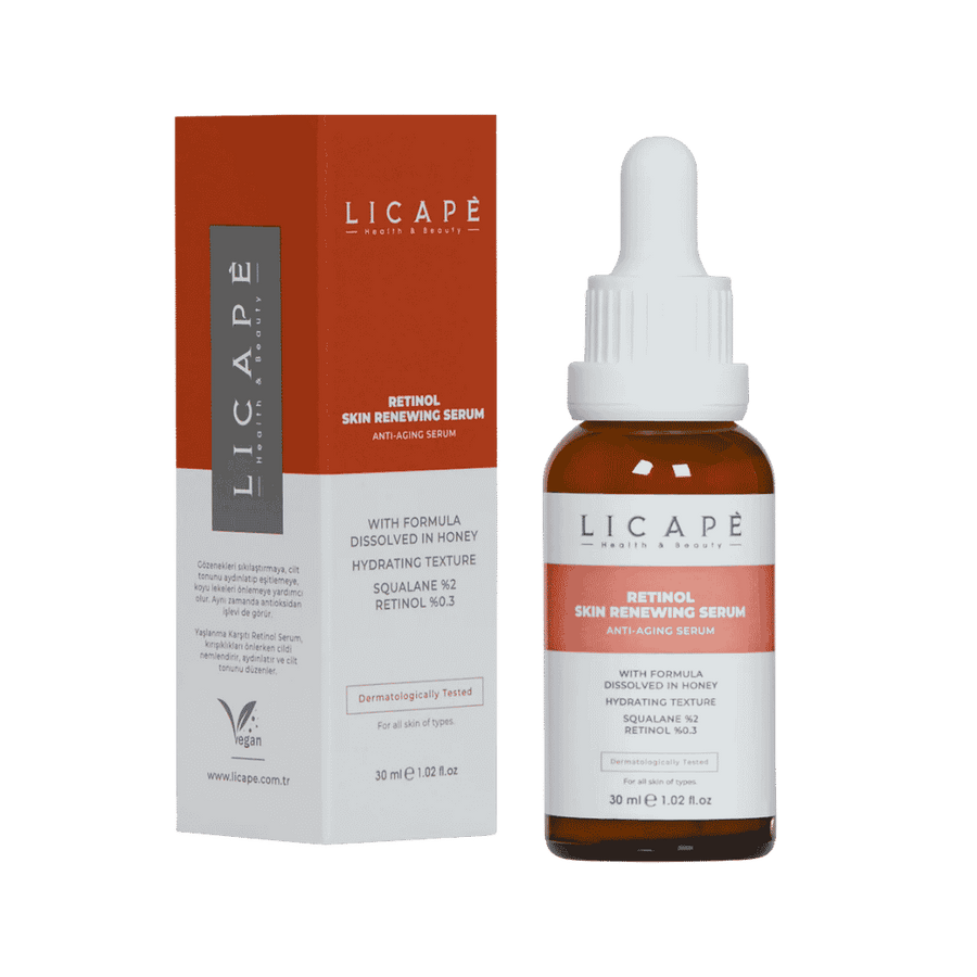 LICAPE retinol serum 30ml amber glass dropper bottle anti aging skin renewing serum packaging