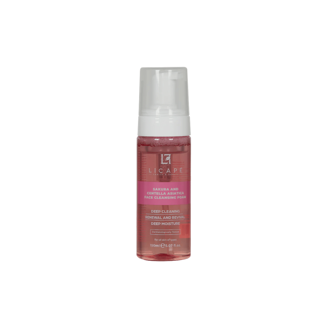 Licape Sakura and Centella Asiatica face cleansing foam pump bottle, deep cleansing moisturizing facial cleanser 150ml