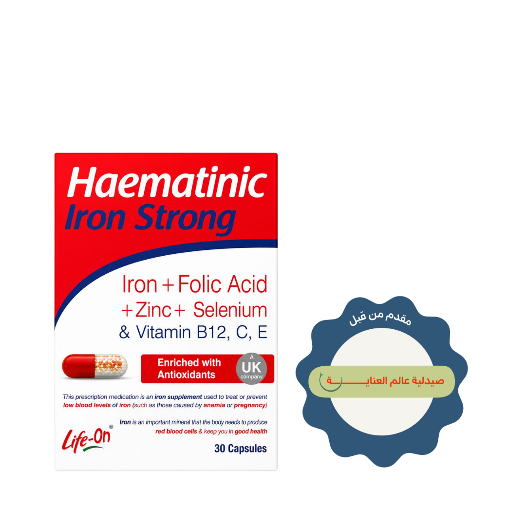 Life On Haematinic Iron Strong 30 capsules red white box with iron folic acid label