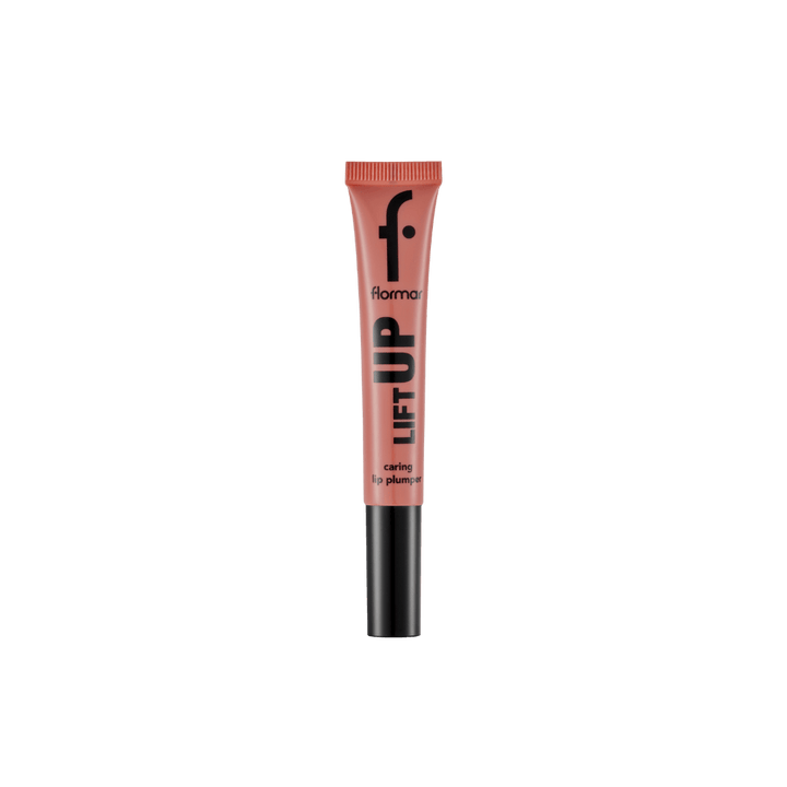 Flormar Lift Up Caring Lip Plumper, nude shade, squeeze tube with black cap, compact packaging