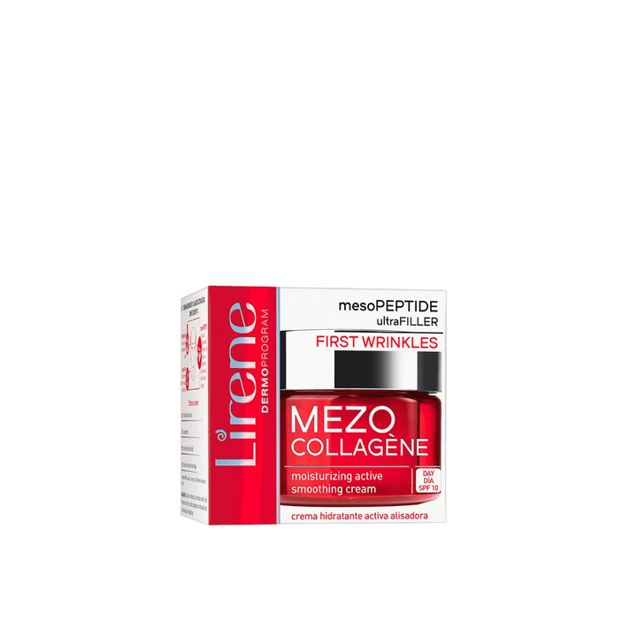 Lirene Mezo Collagène moisturizing active smoothing day cream SPF 10 jar with box, peptides for first wrinkles care.