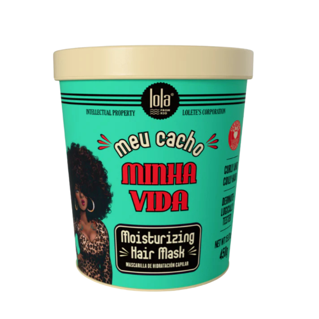 Lola Cosmetics Meu Cacho Minha Vida moisturizing hair mask, 450g, for curly hair hydration.