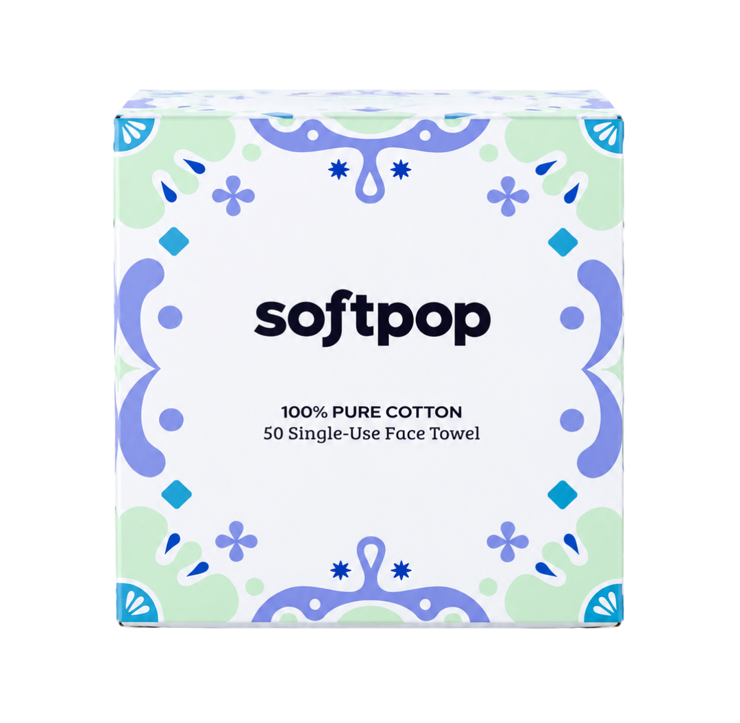 Soft pop 100% pure cotton 50 single use face towel | سوفت بوب مناديل وجه - 50 منديل