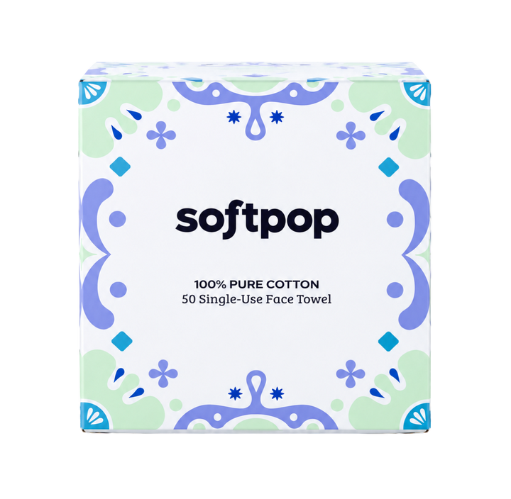 Soft pop 100% pure cotton 50 single use face towel | سوفت بوب مناديل وجه - 50 منديل