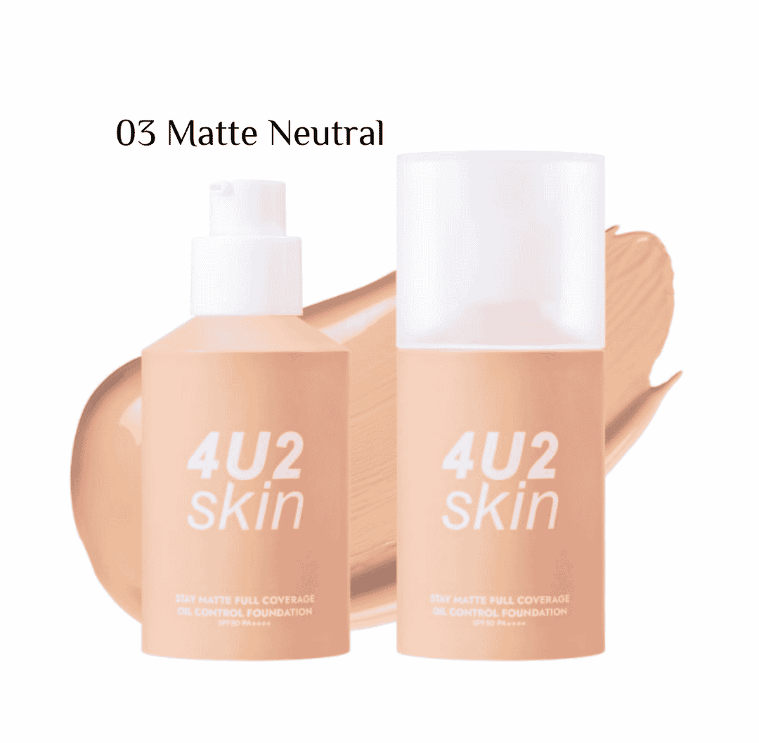 4U2 Skin Stay Matte Full Coverage Foundation With Spf50 pa++++ - 25ml | فور يو تو سكين كريم أساس مات بتغطية كاملة مع واقي شمس- 25مل