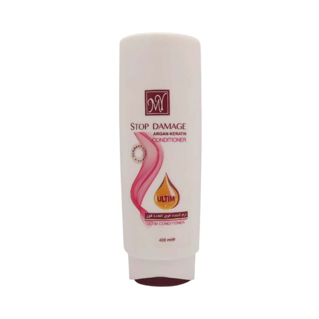 M.Y Stop Damage Argan-Keratin Conditioner 400ml white bottle with red graphics and flip cap