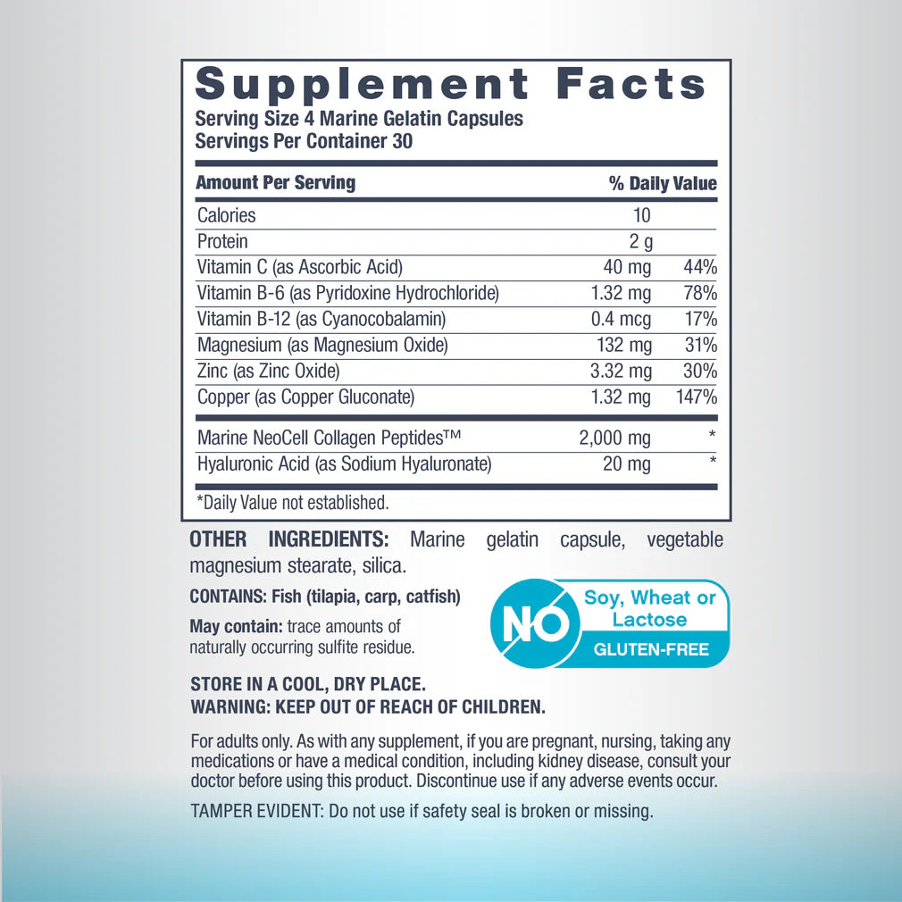 NEOCELL Marine Collagen Peptides Hyaluronic Acid - 120 Capsules | نيوسيل كولاجين بحري بيبتيدات - 120 كبسولة