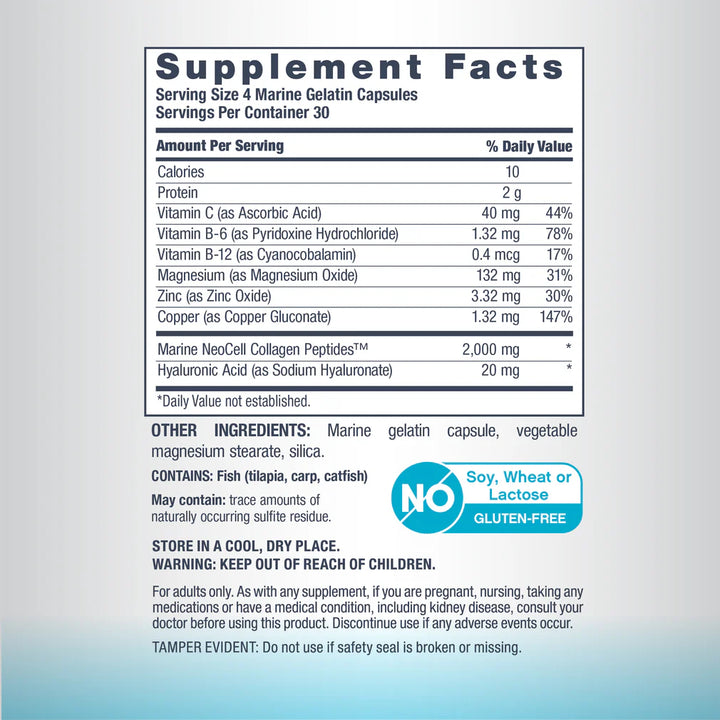 NEOCELL Marine Collagen Peptides Hyaluronic Acid - 120 Capsules | نيوسيل كولاجين بحري بيبتيدات - 120 كبسولة