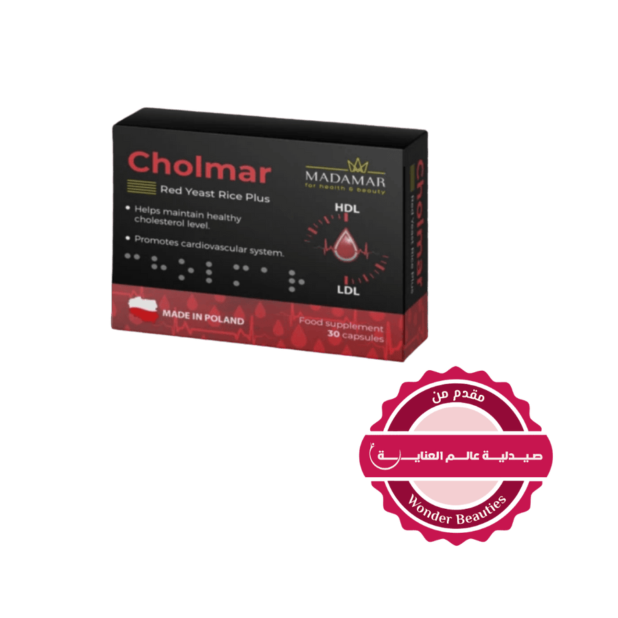Cholmar Red Yeast Rice Plus, 30 capsules. Supports healthy cholesterol levels and promotes cardiovascular health. Made in Poland.