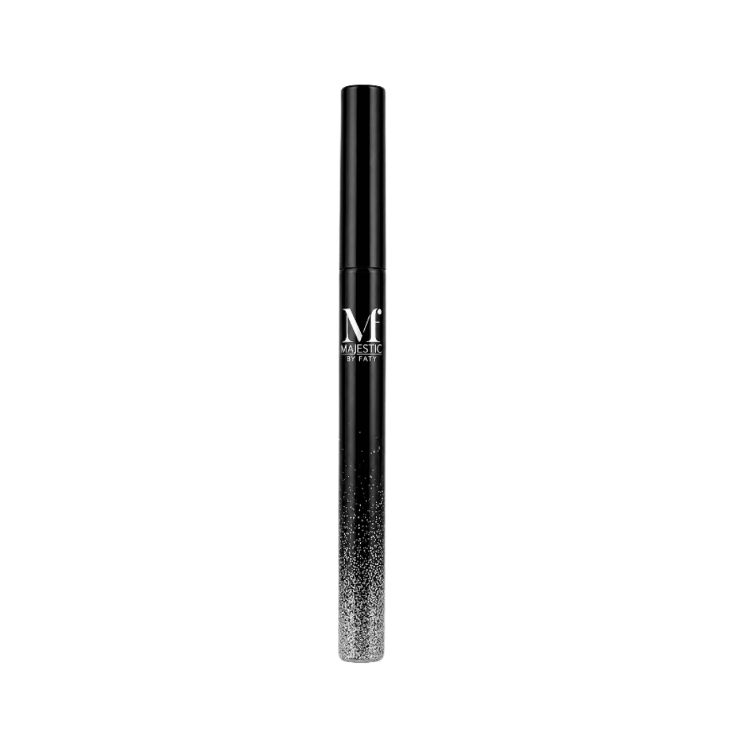 MAJESTIC BY FATY Liquid Eyeliner 0.6g black tube with silver gradient detailing and white logo