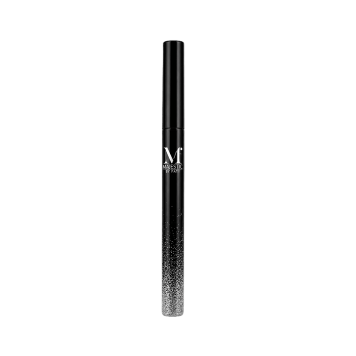 MAJESTIC BY FATY Liquid Eyeliner 0.6g black tube with silver gradient detailing and white logo