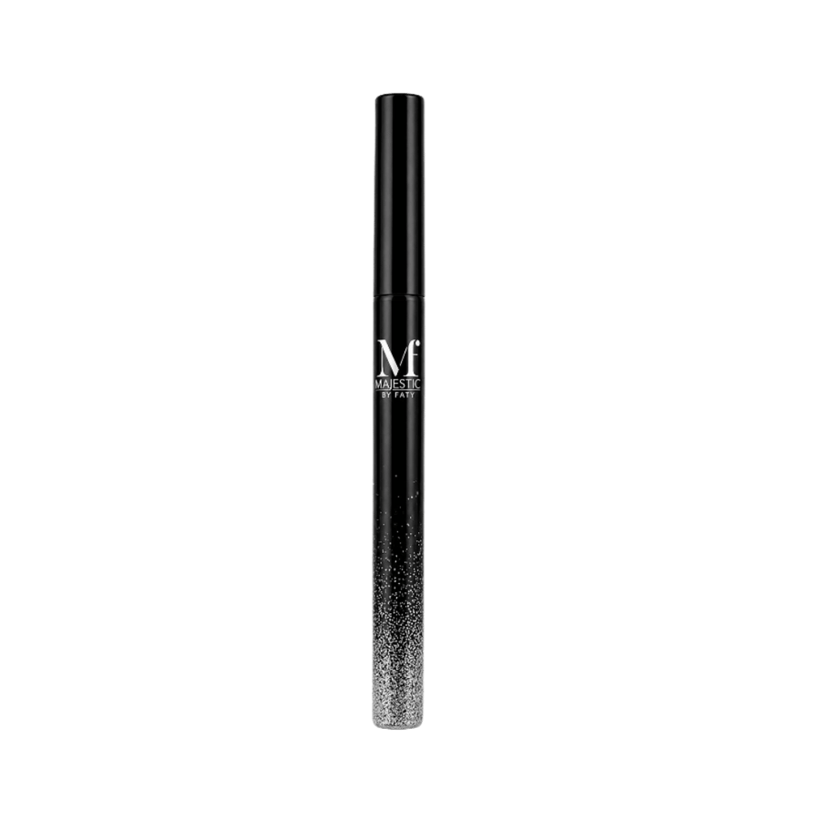 MAJESTIC BY FATY Liquid Eyeliner 0.6g black tube with silver gradient detailing and white logo