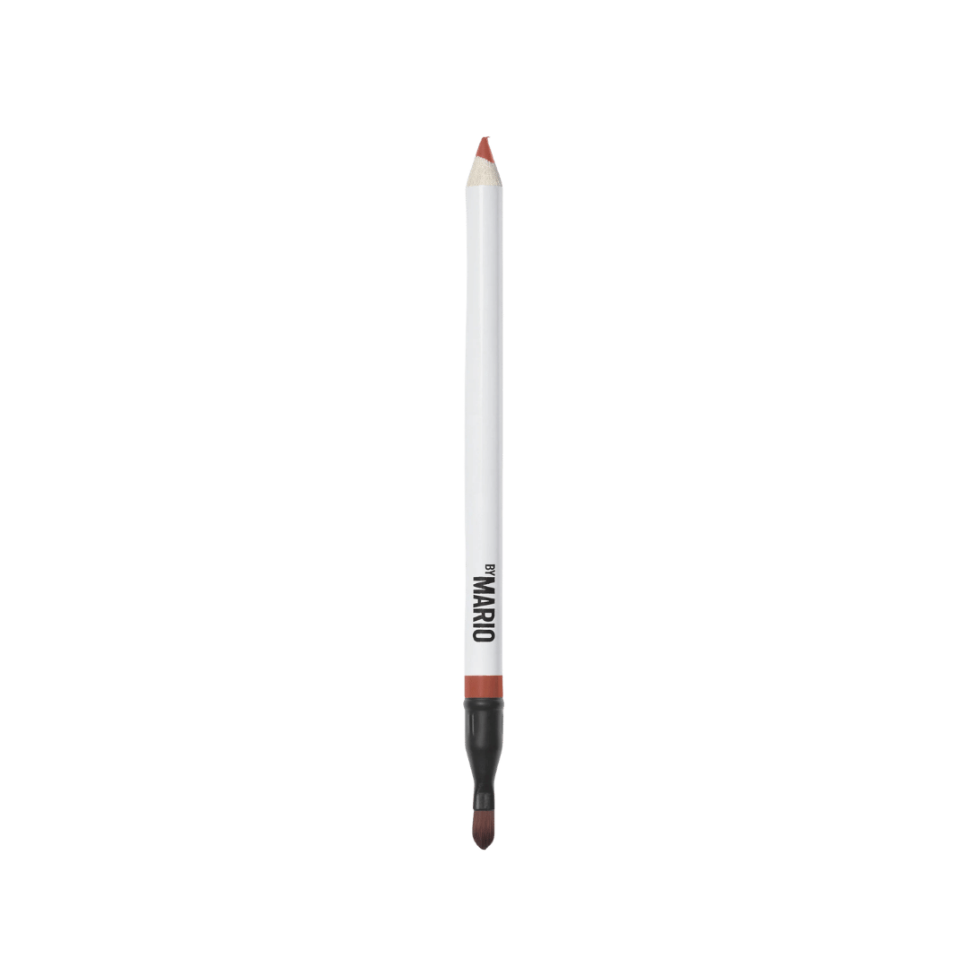 Makeup By Mario warm brick brown lip pencil with brush end and red swatch