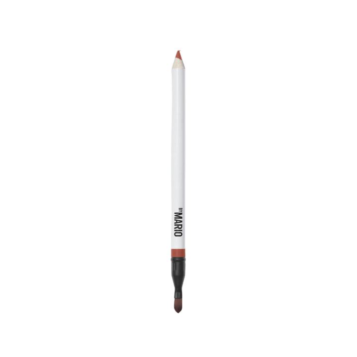 Makeup By Mario warm brick brown lip pencil with brush end and red swatch